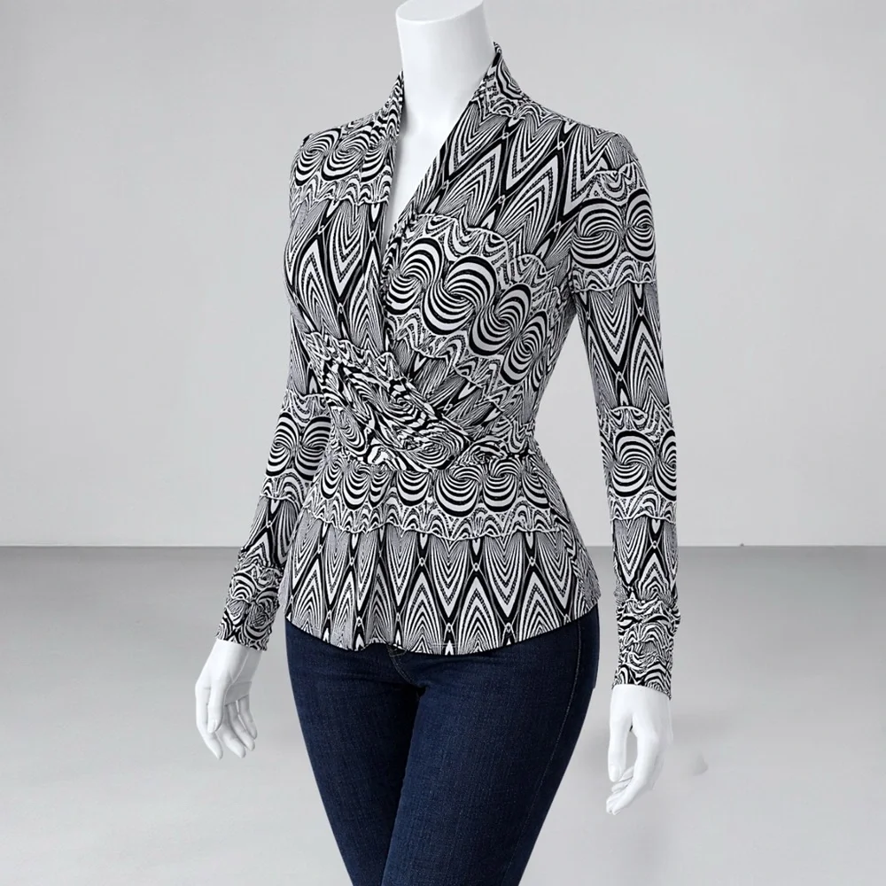 S Line Black Label Abstract Print Faux Wrap Blouse